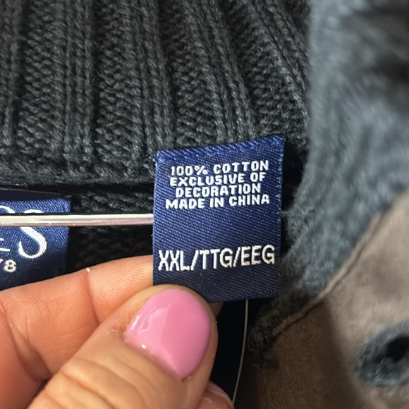 NWT Ralph Lauren Chaps sweater men’s XXL navy below patches. Mock turtleneck - Picture 9 of 11